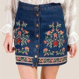 Francesca's Collections Ambrose Embroidered Denim Skirt